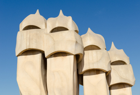 Spain, Barcelona Casa Mila, 03/15/2015, Antoni Gaudi art at Casa Mila, La Pedreraのeditorial素材