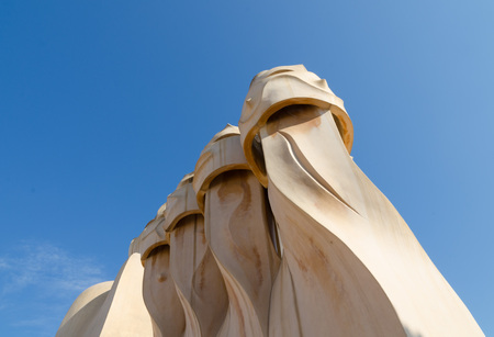 Spain, Barcelona Casa Mila, 03/15/2015, Antoni Gaudi art at Casa Mila, La Pedreraのeditorial素材