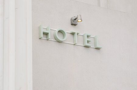 England, Morecambe, 08/16/2015, Vintage by the sea weekend at the Midland Hotel, Midland Hotel art deco exterior and sign.のeditorial素材