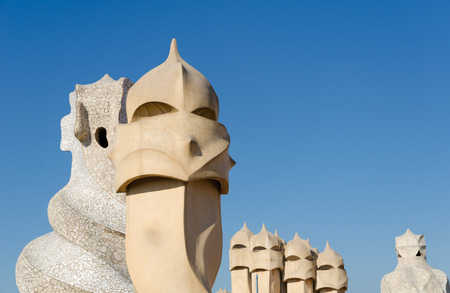 Spain, Barcelona Casa Mila, 03152015, Antoni Gaudi art at Casa Mila, La Pedreraのeditorial素材