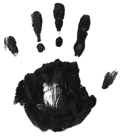 ink hand print on white paperの写真素材