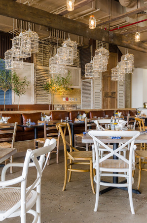 United Arab Emirates, Dubai, 07/14/2014, Eat Greek restaurant interior shots, JBR the walk, The Beach,.のeditorial素材