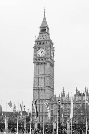london, england, 14/04/2017  Westminster , england, Big ben famous clock tower in westminster near the Houses of parliament. Tourist hotspot photographed in black and white..のeditorial素材