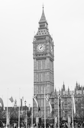 london, england, 14/04/2017  Westminster , england, Big ben famous clock tower in westminster near the Houses of parliament. Tourist hotspot photographed in black and white..のeditorial素材