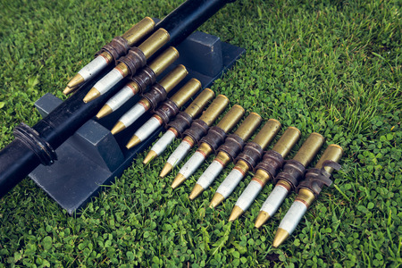 morecambe, england, 02/05/2016, A spitfire aeroplane anti aircraft machine gun and bullets. Armour piercing bullets.のeditorial素材