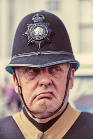 london, england, 05/07/2017 , A retro and vintage dressed victorian british policeman at a vintage...