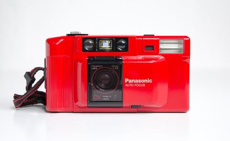 london, england, 05/05/2019  a retro vintage red PANASONIC C-500 AF DX 35mm FILM CAMERA RARE...