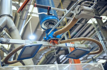london, england, 05/05/2018 Industrial automated robot machinery in an industrial workshop factory...