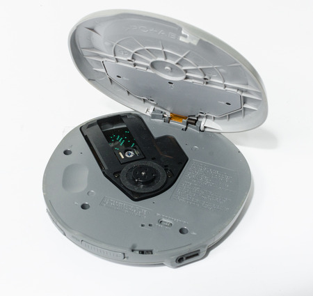 london, england, 05/05/2019 A Sony Walkman G Protection Jog Proof personal portable cd player.  vintage and retro cd walkman with laser beam cd reader. plastic waste recycling. Japanese technology.のeditorial素材