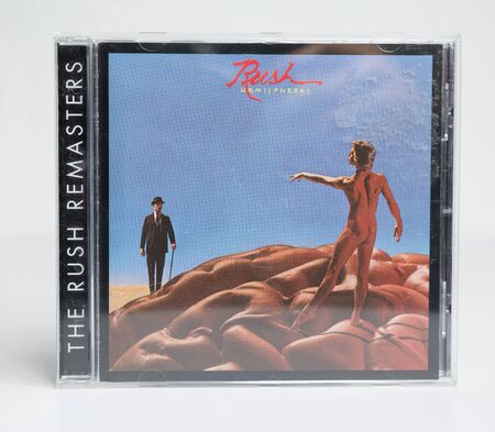 london, england, 05/05/2019 Rush Cd hemispheres Rush was a Canadian rock band consisting of Geddy...
