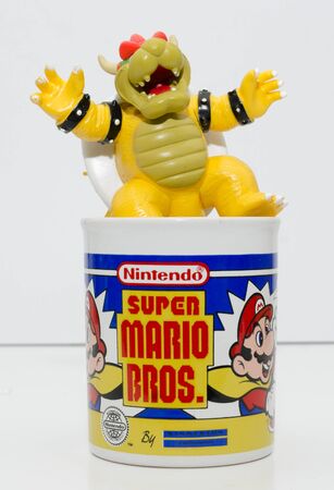 london, england, 05/05/2018 a super mario official nintendo 1990s super mario bros mug coffee cup...