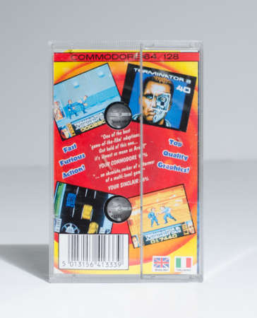 london, england, 05/05/2019 Terminator 2 judgment day vintage commodore 64 cassette game. world...
