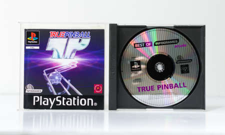 london, england, 07/05/2018 An original sony playstation true pinball arcade simulator video game ....
