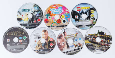 london, england, 08/05/2018 A large pile stack of used playstation 3  ps3 video game cases and dvd...