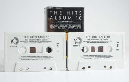 london, england, 05/05/2018 an Old retro audio tape the hits album 10 album .nostalgic 1980s music...