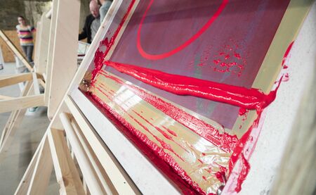 Creative silk screen mesh screen frames at a screen printing art and creative club. Acrylic print...