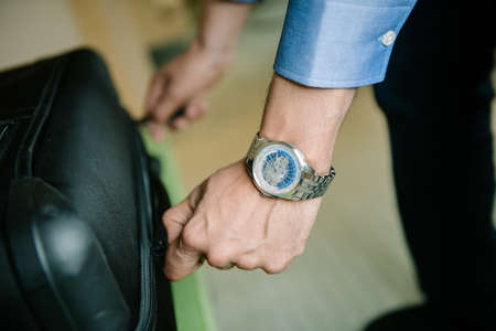 london, england, 05/05/2019 A beautiful designer watch on a man wrists. expensive beautiful watches...
