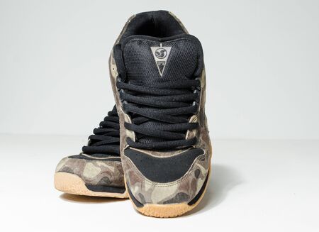 londonm, england, 05/05/2020 Very rare dvs jason dill 2 SP camouflaged skate shoes, skateboarding trainers from the 1990s. Brand new rare sneaker collection.の写真素材