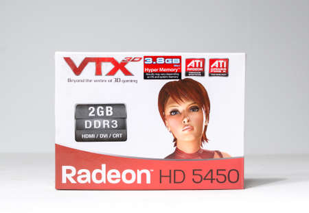 london, england, 26/05/2020 A radeon hd 5450 vtx 3d ati 2gb ddr3 graphics card for pc and apple mac...