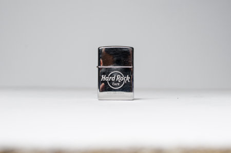 london, uk, 05/05/2020 Classic official Zippo brand usa american hard rock cafe zippo lighter los angeles. collectors lighter americana memorabilia.のeditorial素材