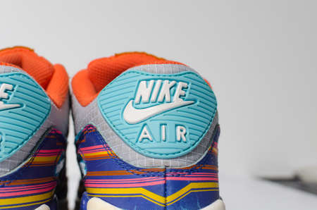 london, englabnd, 05/08/2018 Nike Air Max 90 Grey Clearwater Gold LIMITED EDITION. Nike air max retro classic sneaker trainers. Nike sport and street wear fashionable athletic apparel. Isolated nikes.のeditorial素材