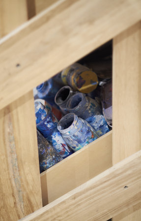 Artists paint tubes and materials and textures. Acrylic paint used by artists to create beautiful...