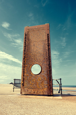 Cleveleys, uk 01.01.2023 An shipwreck memorial in the memory of the Abana shipwreck at cleveleys beach. Maritime and exploration disaster.  Beached ship wrecks along the Clyde coast.のeditorial素材