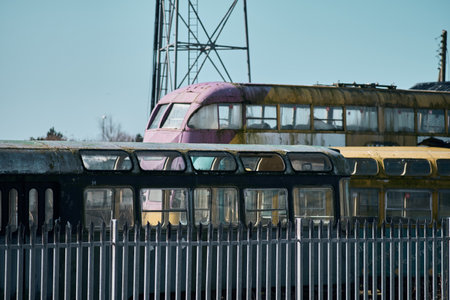 Blackpool, uk 01.01.2023 Old forgotten rusty Blackpool trams. Famous iconic seaside tourist...