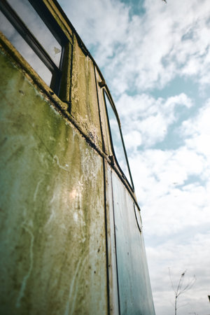 Old forgotten rusty Blackpool trams. Famous iconic seaside tourist attraction transport carriages....