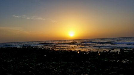 Sunset on the beach of La Palma, Canary Islands, Spainの写真素材