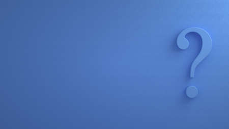 3d rendering of a isolated blue question mark standing on a blue wall background. Concept image....