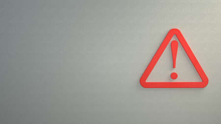 3D red attention warning alert sign with exclamation mark symbol on white background. Concept danger, risk, alert, attention information symbolsの写真素材
