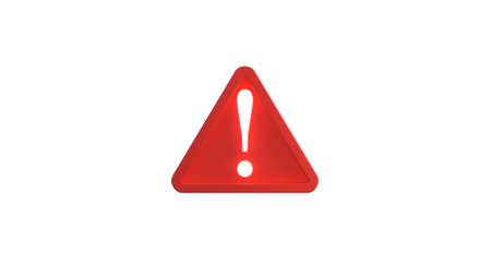 3D attention warning alert sign with exclamation mark symbol isolated on white background. Concept...