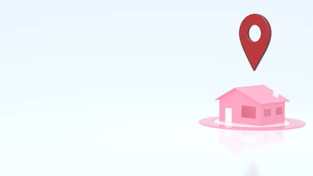 3D house with navigator pin locator. Navigation, location route, sale concept, GPS pointer. Abstract...