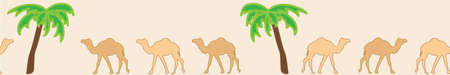 Camels caravan. Very calm and inspirational exotic seamless pattern border of camels with palm tressのイラスト素材