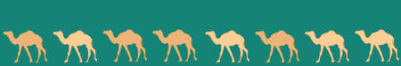 Camels caravan. Very calm and inspirational exotic seamless pattern border of camels with teal backgroundのイラスト素材