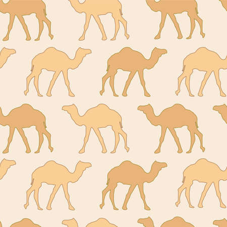 Camels caravan. Very calm and inspirational exotic seamless pattern of camels with sandy backgroundのイラスト素材