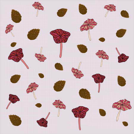 Toss of mushrooms on a pink backgroundのイラスト素材