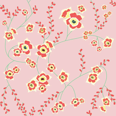Red Flowers on pink backgroundのイラスト素材