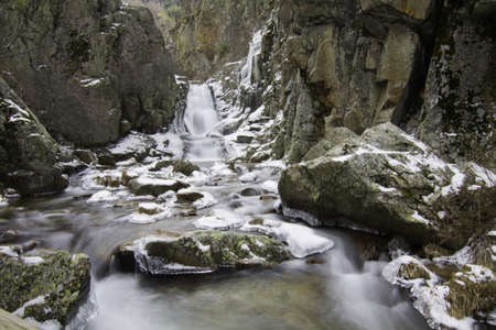 Purgatorio Waterfall on winter with snow and iceの写真素材