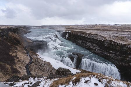 Gullfoss top view waterfall in Icelandの写真素材