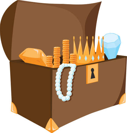 Treasure chest full of gold, diamonds and pearls. のイラスト素材