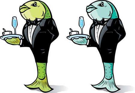 Fish serving food in two different colours.のイラスト素材