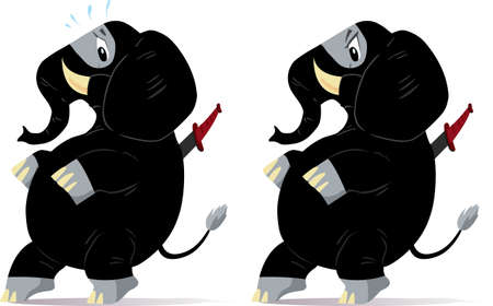 Sneaking and nervous ninja Elephants, one scared and one angry のイラスト素材