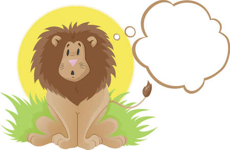 Cute lion who is deep in thought, confused or surprised. のイラスト素材