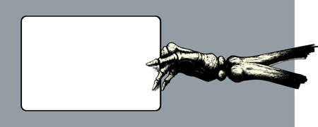 Skeleton hand holding a sign..  Anything can be put on it.  With vector, sign is on a separate layer and can be moved or removed.のイラスト素材