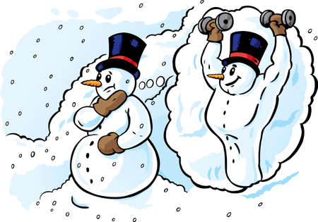 Dreaming Snowman, thinking of getting in shapeのイラスト素材