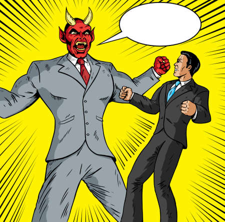 Angry Demon battling a good businessmanのイラスト素材
