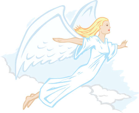 Stylized angel, flying or floating through the clouds. のイラスト素材