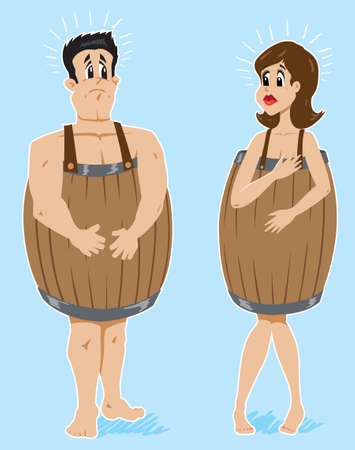 Poor couple, broke and in barrels. のイラスト素材